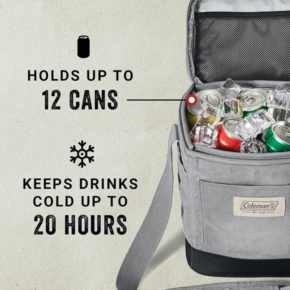 Coleman Backroads 12 Can Insulated Soft Sided Cooler Tote Bag, Gray - Picture 6 of 10